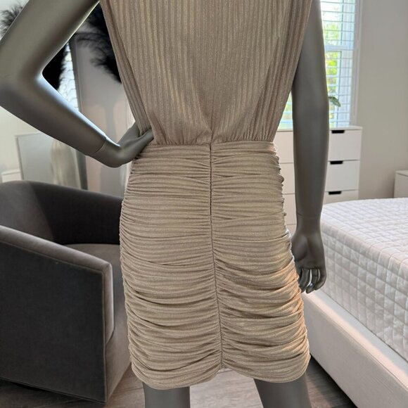 RAMY BROOK Alma Metallic Rib Mini Dress Soft Gold Bodycon Size M NWT - Picture 9 of 9